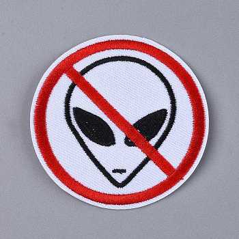 Computerized Embroidery Cloth Iron on/Sew on Patches, Costume Accessories, Prohibitory Sign, No Alien Face Red Round Sign, White, 72x2mm