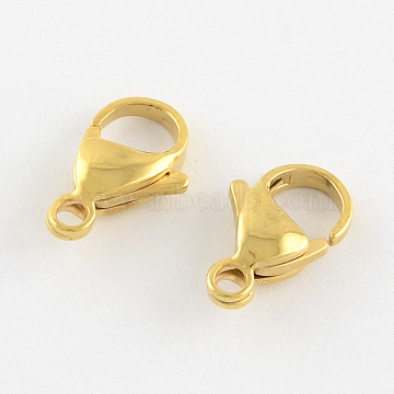 304 Stainless Steel Lobster Claw Clasps, Parrot Trigger Clasps, Manual Polishing, Real 24K Gold Plated, 9x5x2.5mm, Hole: 1mm(STAS-R050-9x5mm-02)