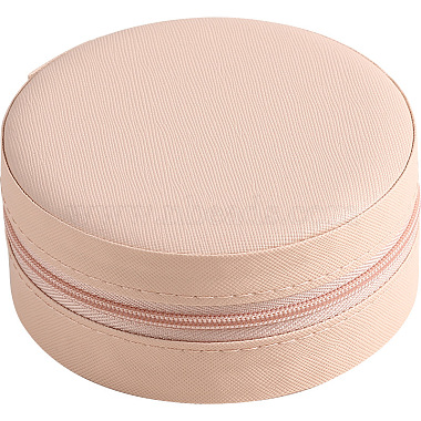 Pink Flat Round Imitation Leather Jewelry Set Box