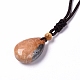 Dyed Natural Fossil Coral Teardrop Pendant Necklace with Nylon Cord for Women(NJEW-C002-04)-4