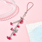 Flower Acrylic & Glass Mobile Straps, Butterfly Alloy Charms Mobile Deocoratione, Red, 16.5cm(HJEW-YW00038-03)