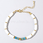 Natural Dyed Aquamarine Beaded Bracelets, White Shell Chips Bracelets for Women, with  Iron Hematite Beads, Inner Diameter: 6-1/2 inch(16.5cm)~6-3/4 inch(17cm)(VY9636-2)