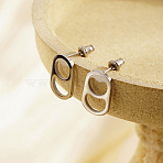 Oval 304 Stainless Steel Stud Earrings, Platinum, 16x11mm(UI7518-2)