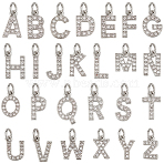 26Pcs 26 Styles Brass Micro Pave Grade AAA Cubic Zirconia Charms, Letter A, Cadmium Free & Nickel Free & Lead Free, Real Platinum Plated, 8~9x2~8x1.5mm, Hole: 2mm, 1pc/style(ZIRC-BC0001-32P)