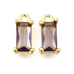 Brass Glass Pendants, Rectangle Charms, Faceted, Rack Plating, Long-Lasting Plated, Lead Free & Cadmium Free, Clear, Golden, 11x5x4mm, Hole: 1.4mm(KK-Z156-02G-03)