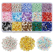 225g 15 Style Round & Tube Glass Seed Beads Sets, Opaque Colours Seep & Transparent & Ceylon & Inside Colours, Mixed Color, 1.5~9x1.5~3mm, Hole: 0.8~1mm, 15g/color(SEED-FH0001-08)