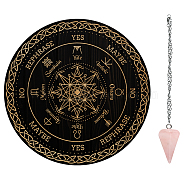 AHADEMAKER Divination Sets, including 1Pc PVC Plastic Pendulum Board, 1Pc 304 Stainless Steel Cable Chain Necklaces, 1Pc Natural Rose Quartz Stone Pendants, Octagon Pattern, Board: 200x4mm(AJEW-GA0005-67E)