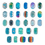 Acrylic & Resin & Polymer Clay Rhinestone European Beads, Large Hole Beads, with Silver Color Core, Rondelle, Mixed Color, Beads: 13.5~14x8~10mm, Hole: 5mm, 54pcs/bag(FPDL-S015-04B)