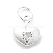 925 Sterling Silver Cubic Zirconia Pendants, Heart Charms, with Jump Ring, 925 Sterling Silver Plated, 9.5x8x3mm(STER-Q001-03S-01)