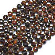 Dyed Natural Red Tiger Eye Beads Strands, with Seed Beads, Faceted, Flat Round, 6~6.5x4mm, Hole: 1mm, about 50pcs/strand, 15.35''(39cm)(G-K389-B45-01)