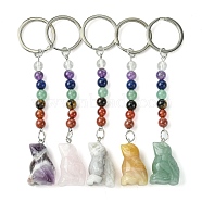 Bird Natural Gemstone Keychain, with 7 Chakra Beads and Iron Key Rings, for Women Men Hanging Car Bag Charms, 11.1~11.3cm(KEYC-F040-09)