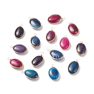 Natural Dyed Agate Pendants, with Real 18K Gold Plated Brass Findings, Oval, Mixed Color, 33x21x8mm, Hole: 2mm(PALLOY-JF00664)
