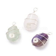 3Pcs 3 Styles Natural Gemstone Pendants, Natural Green Aventurine & Rose Quartz & Amethyst, with Silver Tone Copper Wire Wrapped, Teardrop, 23~24x14x7.5mm, Hole: 2.5mm(PALLOY-JF01405)
