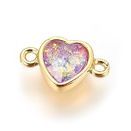 Synthetic Opal Links connectors, with Brass Findings, Heart, Golden, Purple, 8x12.5x4.5~5mm, Hole: 1.2mm(X-G-F610-17G-01)