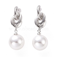 Plastic Pearl with Knot Dangle Stud Earrings, Brass Jewelry for Women, Cadmium Free & Lead Free, Platinum, 35.5mm, Pin: 0.9mm(EJEW-A072-03P)
