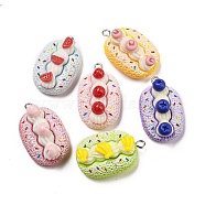 Imitation Food Opaque Resin Pendants, Fruit Cake Charms with Platinum Tone Iron Loops, Mixed Color, 31.5x20x13mm, Hole: 2mm(RESI-A031-04)