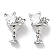 Brass Glass Charms, Faceted, Cocktail with Heart, Real Platinum Plated, 14x10x7mm, Hole: 1.2mm(KK-M102-32P)