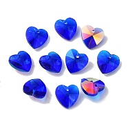 Electroplate Glass Charms, AB Color Plated, Faceted Heart, Medium Blue, 14x14x7mm, Hole: 1.6mm(GGLA-Z002-02P)