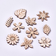 Wood Cabochons, Laser Cut Wood Shapes, DIY Decoration Accessories, Flower and Leaf, BurlyWood, 17~21x9~21x2mm(WOOD-TAC0003-21)