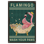 Iron Sign Posters, for Home Wall Decoration, Rectangle with Word Wash Your Paws, Flamingo Pattern, 300x200x0.5mm(AJEW-WH0157-552)