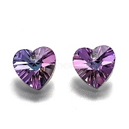 Romantic Valentines Ideas Glass Charms, Faceted Heart Pendants, Purple, 10x10x5mm, Hole: 1mm(G030V10mm-43)