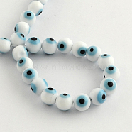 Round Handmade Evil Eye Lampwork Beads, Cadet Blue, 6mm, Hole: 1mm, about 64pcs/strand, 14.1 inch(LAMP-R114-6mm-07)