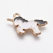 Alloy Enamel Pendants, Unicorn, Light Gold, Black, 20x15x1.5mm, Hole: 1mm(ENAM-G124-03A)