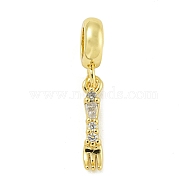 Rack Plating Brass Pave Clear Cubic Zirconia Fork European Dangle Charms, Large Hole Pendants, Lead Free & Cadmium Free, Long-Lasting Plated, Real 18K Gold Plated, 15x3x2.7mm, Hole: 4.6mm(KK-Z067-33G)