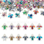 Pandahall 60Pcs 12 Colors Alloy Enamel Pendants, Bees Charm, Platinum, Mixed Color, 18x16x2.5mm, Hole: 1.6mm, 5pcs/color(ENAM-TA0001-61)