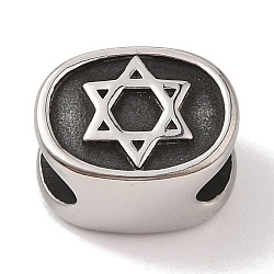 304 Stainless Steel Slide Charms, Oval with Hexagram, Polished, Antique Silver, 15.5x12.5x10mm, Hole: 9.5x6mm(STAS-C109-20AS)