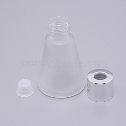 Matte Glass Aromatherapy Subpackage Bottle, with Alumite Cover & PP Plug, Cone, Silver, 4.6x7.5cm, Hole: 12mm, Capacity: 30ml(1.01 fl. oz)(MRMJ-WH0065-86S)