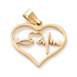 304 Stainless Steel Pendants, Laser Cut, Hollow, 
Heart with Heartbeat, Golden, 15~16x18~19x1mm, Hole: 3x5mm(STAS-J026-46G)