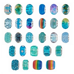 Acrylic & Resin & Polymer Clay Rhinestone European Beads, Large Hole Beads, with Silver Color Core, Rondelle, Mixed Color, Beads: 13.5~14x8~10mm, Hole: 5mm, 54pcs/bag(FPDL-S015-04B)