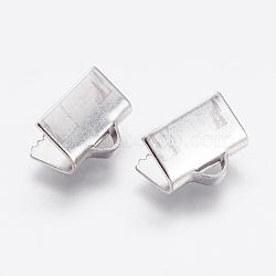 Tarnish Resistant 304 Stainless Steel Ribbon Crimp Ends, Rectangle, Stainless Steel Color, 7x10mm, Hole: 1x3mm(STAS-P168-03P)