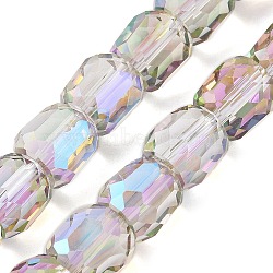 Electroplate Glass Beads Strands, Half Rainbow Plated, Faceted, Column, Lilac, 9.5~10x9.5~10mm, Hole: 1.2mm, about 40pcs/strand, 15.75 inch(40cm)(EGLA-L045-E-HR01)