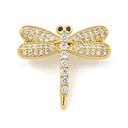 Rack Plating Brass Pave Clear & Black Cubic Zirconia Dragonfly Links Connector Charms, Cadmium Free & Lead Free, Real 18K Gold Plated, 20.5x18.5x2.5mm, Hole: 1.8mm(KK-Z053-15G)