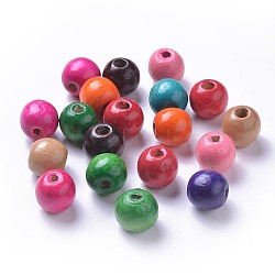 Dyed Natural Wood Beads, Round, Lead Free, Mixed Color, 16x15mm, Hole: 4mm, about 800pcs/1000g(WOOD-Q006-16mm-M-LF)