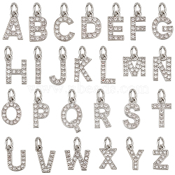 26Pcs 26 Styles Brass Micro Pave Grade AAA Cubic Zirconia Charms, Letter A, Cadmium Free & Nickel Free & Lead Free, Real Platinum Plated, 8~9x2~8x1.5mm, Hole: 2mm, 1pc/style(ZIRC-BC0001-32P)