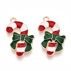 Christmas Theme Alloy Enamel Pendants, Light Gold, Candy Cane, 22x15x2.5mm, Hole: 1.6mm(ENAM-N056-403C)