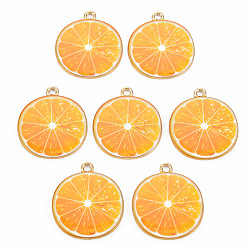 Light Gold Alloy Enamel Pendants, Cadmium Free & Nickel Free & Lead Free, Light Gold, Orange Slice, Orange, 26x23x2mm, Hole: 2mm(ENAM-S126-128)