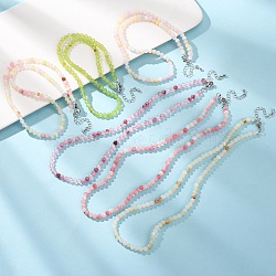 4MM Dyed Natural Green Jade Round Beaded Necklaces, with Brass End Chains, Platinum, Mixed Color, 16.54 inch(42cm)(GG-CBAA808-04P-A)