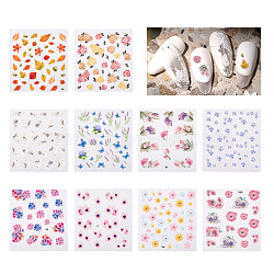 Beadthoven 10Pcs 10 Style 5D Nail Art Water Transfer Stickers Decals, Flower/Leaf, Colorful, 8.2x6.4cm, 1pc/style(MRMJ-BT0001-03)