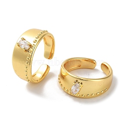 Oval Glass Open Cuff Rings for Women, Brass Finger Ring, Real 18K Gold Plated, Inner Diameter: 17.6mm(RJEW-E292-05G)