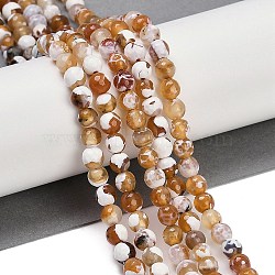 Natural Fire Crackle Agate Beads Strands, Dyed & Heated, Round, Faceted, Sandy Brown, 5.5~6mm, Hole: 1mm, about 66pcs/strand, 14.37''~14.57''(36.5~37cm)(G-C082-A01-33)