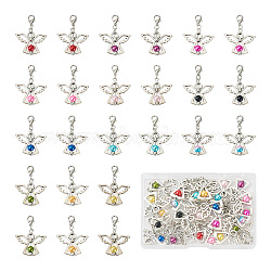 36Pcs 12 Colors Alloy Angel Pendant Decorations, Lobster Clasp Charms with Plastic Imitation Pearl Beads, Clip-on Charms, Mixed Color, 41mm, 3pcs/color(FIND-TA0001-92)