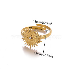 304 Stainless Steel Rhinestone Cuff Open Rings, Evil Eye, Golden, Inner Diameter: Adjustable(FS-WG47458-01)