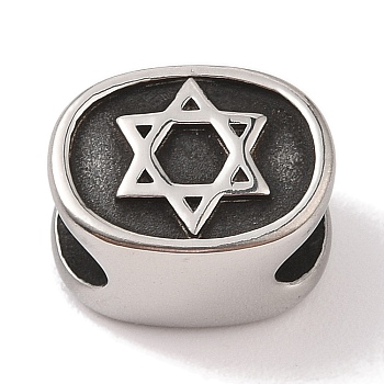 304 Stainless Steel Slide Charms, Oval with Hexagram, Polished, Antique Silver, 15.5x12.5x10mm, Hole: 9.5x6mm