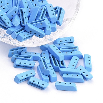 Spray Painted Alloy Multi-Strand Links, For Tile Elastic Bracelets Making, Rectangle, Sky Blue, 5x14x4mm, Hole: 1mm