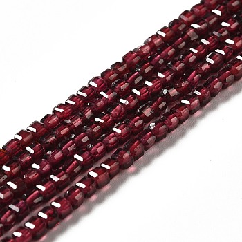Natural Garnet Beads Strands, Faceted, Square, 2.5x2.5x3mm, Hole: 0.6mm, about 158~159pcs/strand, 15.31~15.51''(38.9~39.4cm)