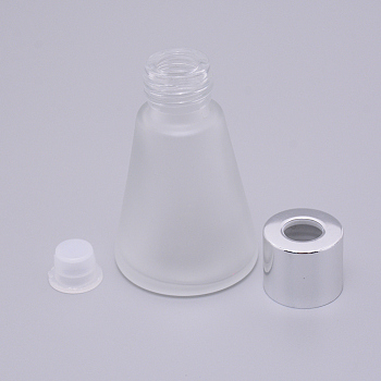 Matte Glass Aromatherapy Subpackage Bottle, with Alumite Cover & PP Plug, Cone, Silver, 4.6x7.5cm, Hole: 12mm, Capacity: 30ml(1.01 fl. oz)